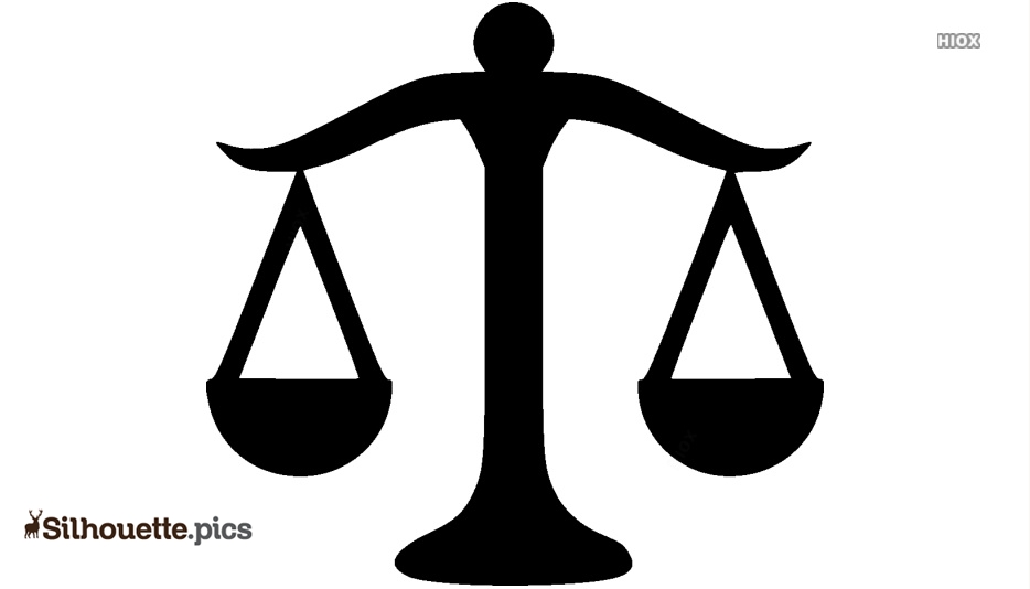 Black silhouette of balanced justice scales on white background, symbolizing fairness and legal equity.