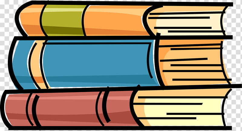 Stack of three colorful illustrated books with visible spines and pages, cartoon-style illustration on transparent background.