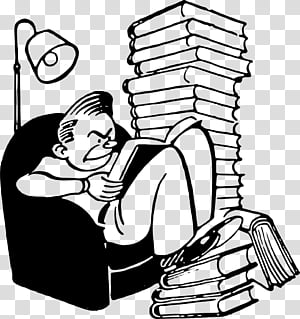 Book Lover Reading Amid Stacks of Books - Illustration for Literary Content