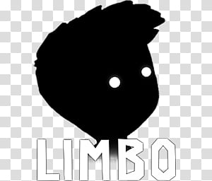 Silhouette of a stylized character with two white eyes and the word "LIMBO" below, on transparent background.