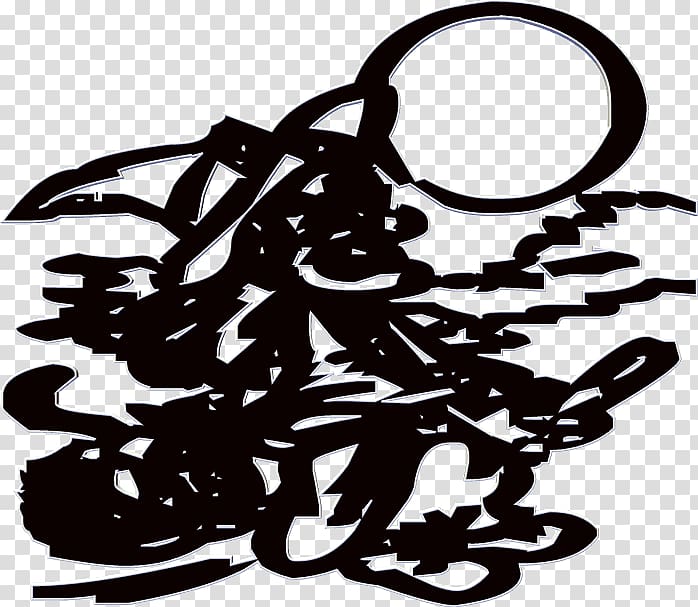 Abstract black-and-white graffiti-style artwork with bold strokes and a circular motif on transparent background.