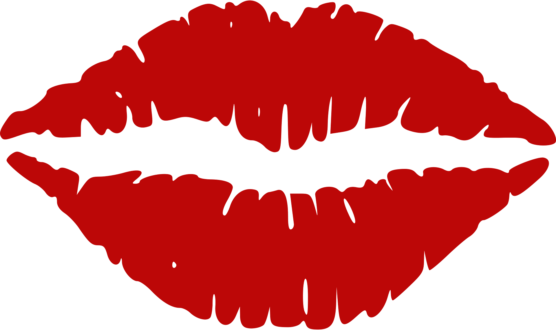 Bold red lipstick kiss mark on olive green background, stylized and symmetrical.