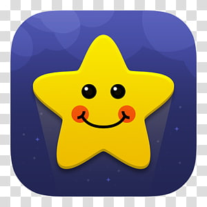 Cheerful yellow star with smiling face, rosy cheeks, and black eyes on a cosmic blue background.