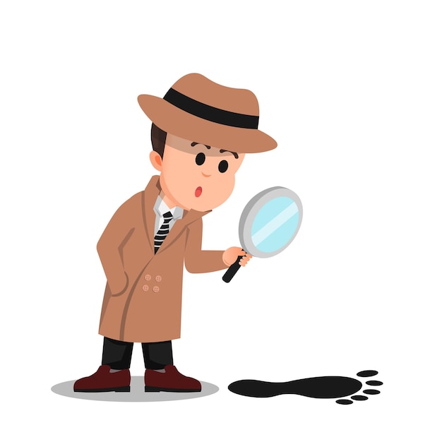 Detective Investigating Footprint - Stock Illustration for Mystery Themes