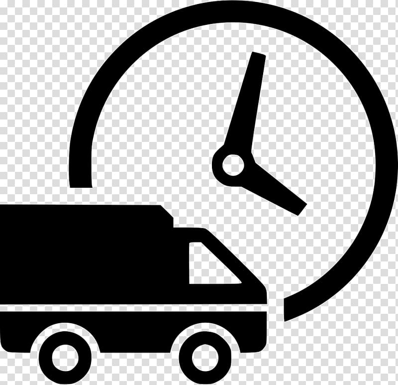 Delivery truck with clock icon symbolizing fast, time-sensitive logistics and on-time shipping services.