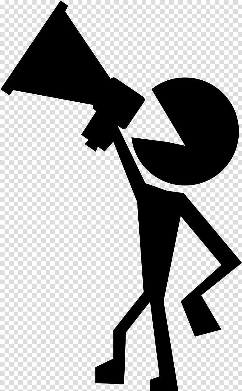 Black silhouette of a stick figure shouting into a megaphone, symbolizing protest, announcement, or activism.