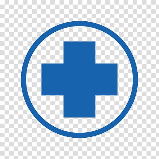 Blue medical cross inside a circle on transparent background
