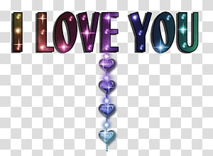 Glittering "I LOVE YOU" text with colorful gradient letters and a vertical chain of sparkling hearts below.