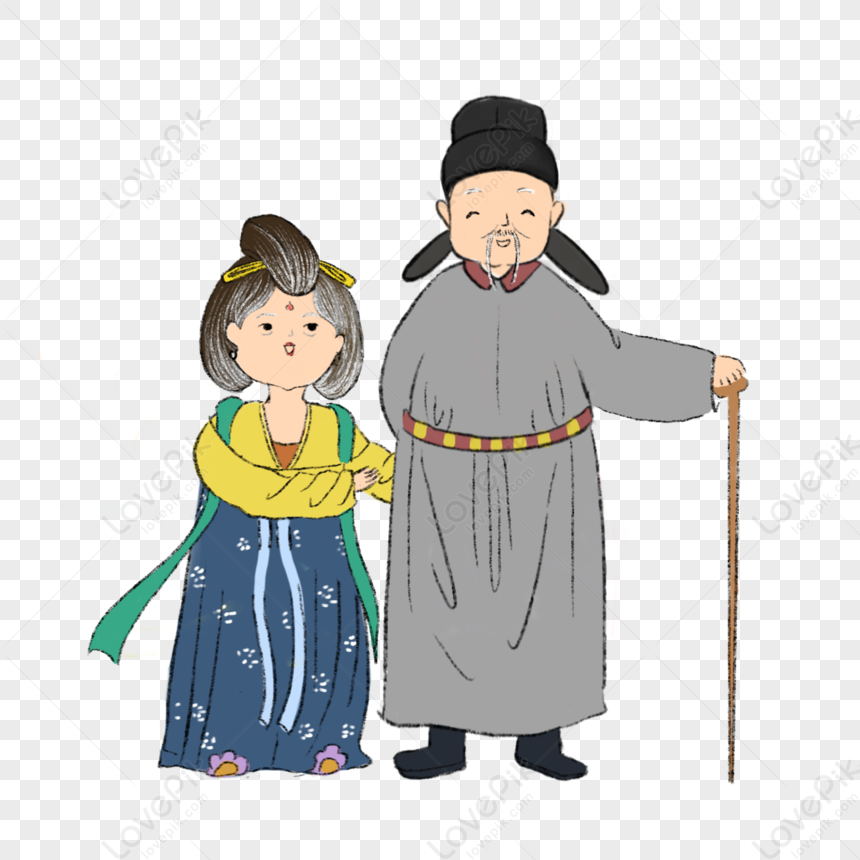 Traditional East Asian Elderly Couple Illustration - Cultural Heritage Art