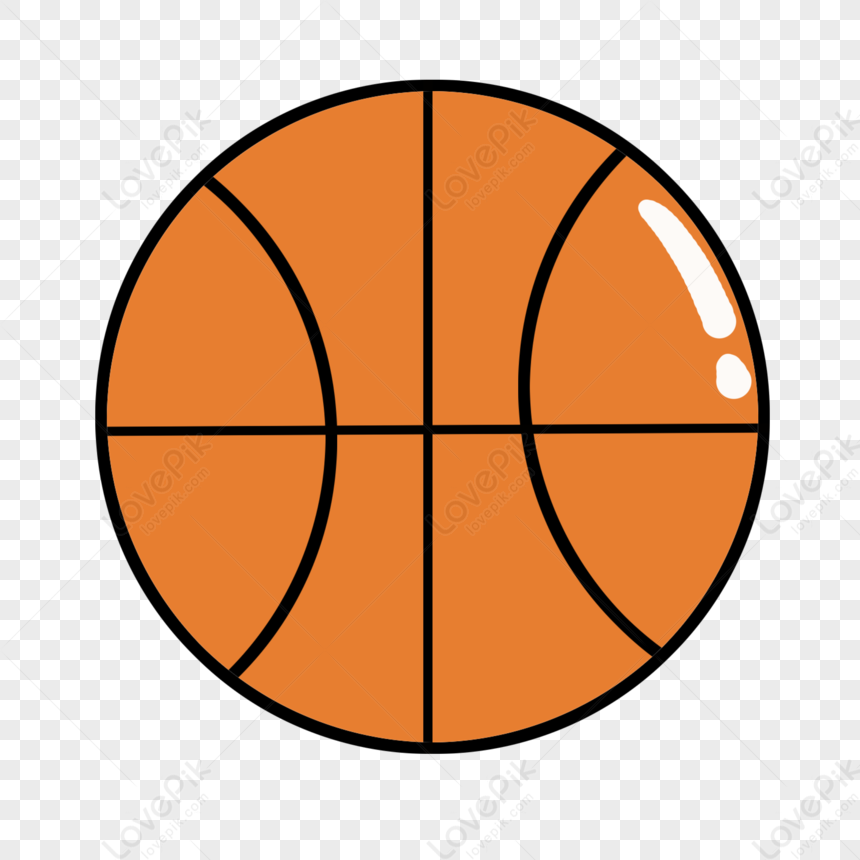 Orange cartoon-style basketball with black seams and a white highlight on transparent background.