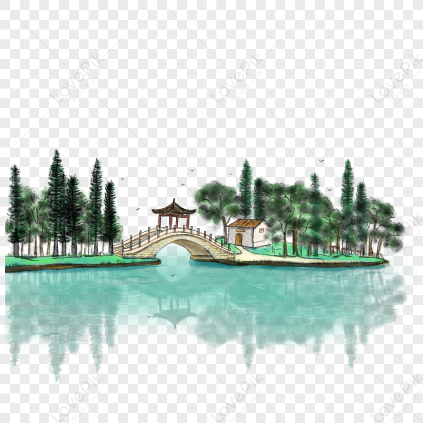 Background Lakeside Landscape Clip Art Pack.hand Painted.fit - Clipart ...