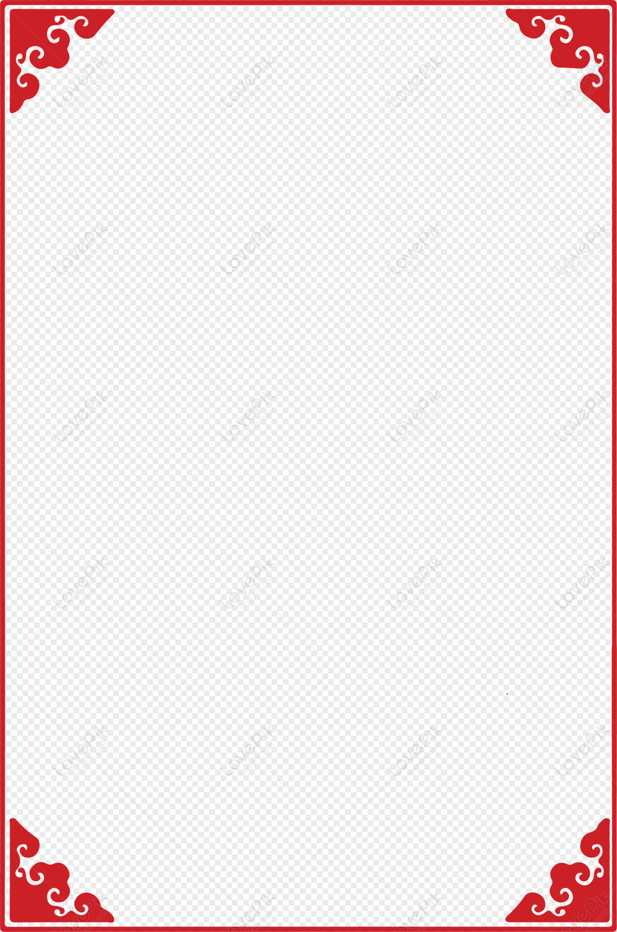 Red traditional Chinese cloud motif border frame on transparent background, ideal for festive or cultural designs.