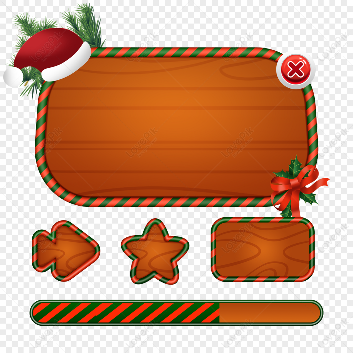 Festive Christmas-themed wooden sign with candy cane border, Santa hat, holly bow, and decorative shapes.