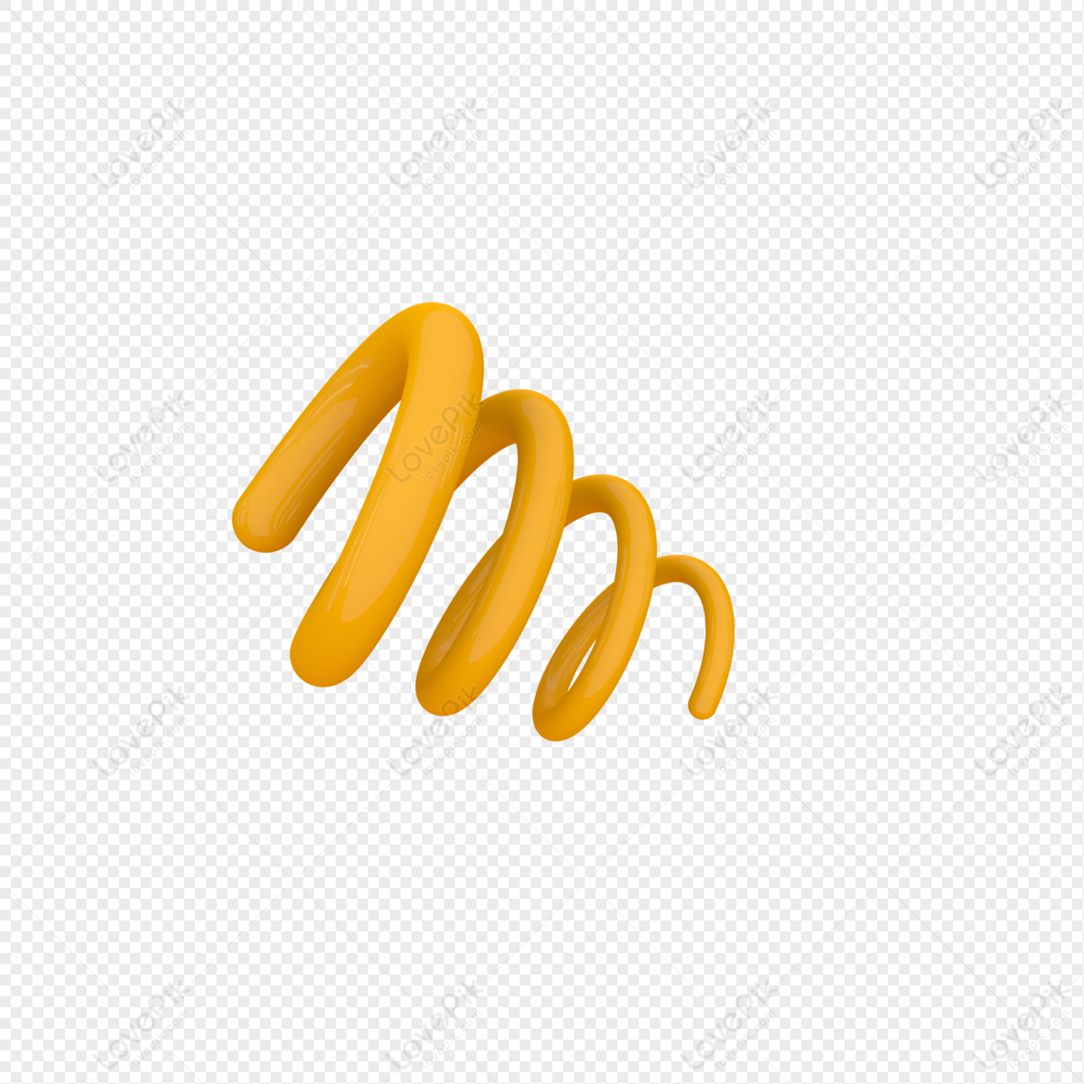 Golden glossy 3D spring coil on transparent background, smooth and reflective surface.