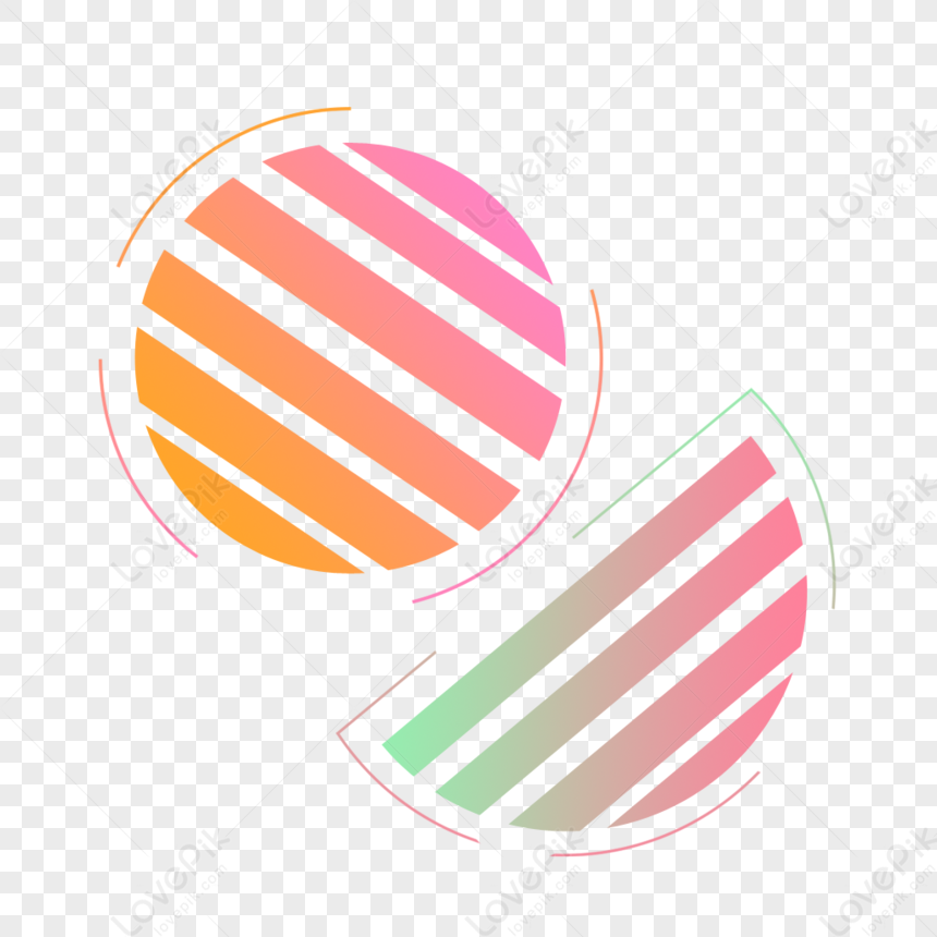 Abstract striped circular graphic with gradient pink, orange, green, and red tones on transparent background.