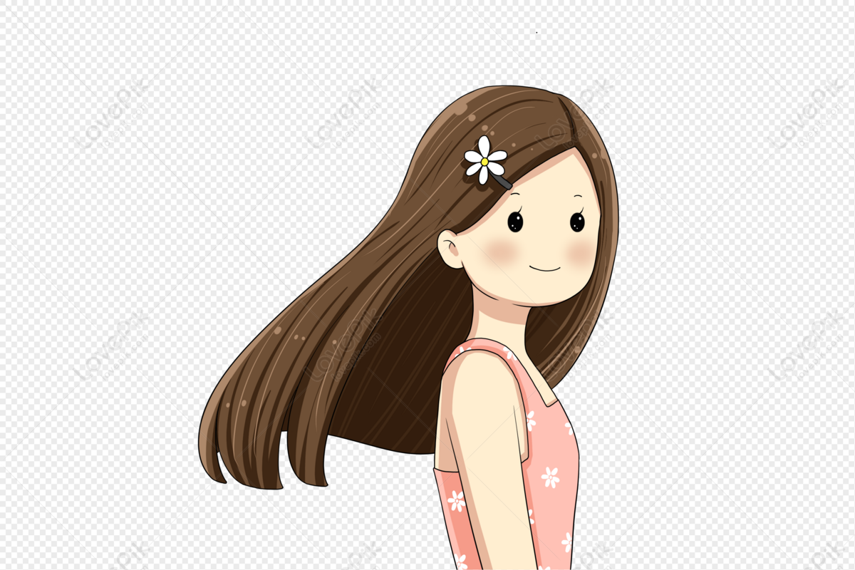 Cute Cartoon Girl with Daisy Hairpin - Free PNG Illustration