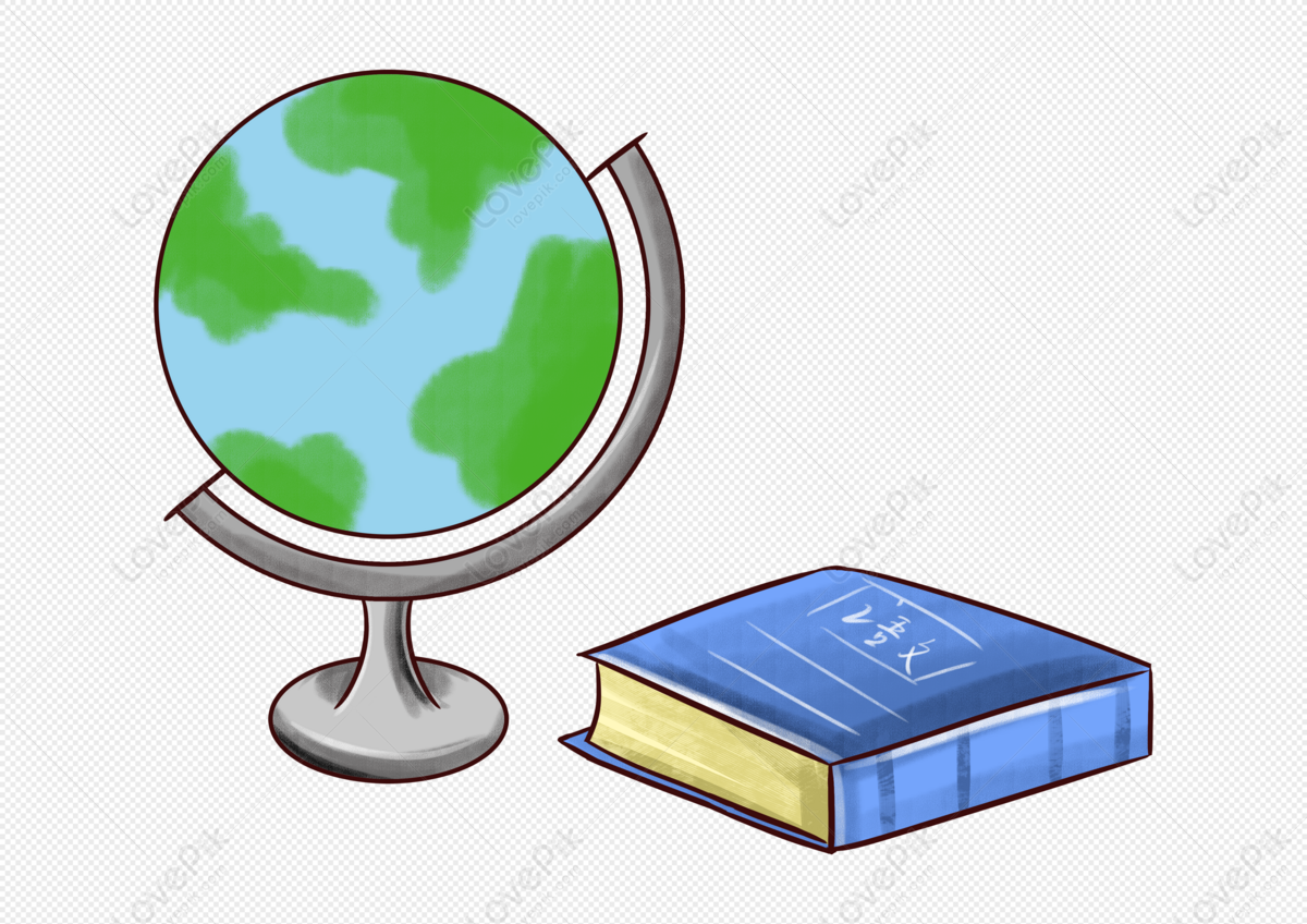 A cartoon-style globe with green continents and blue oceans beside a blue-covered textbook labeled "语文" (Chinese Language).