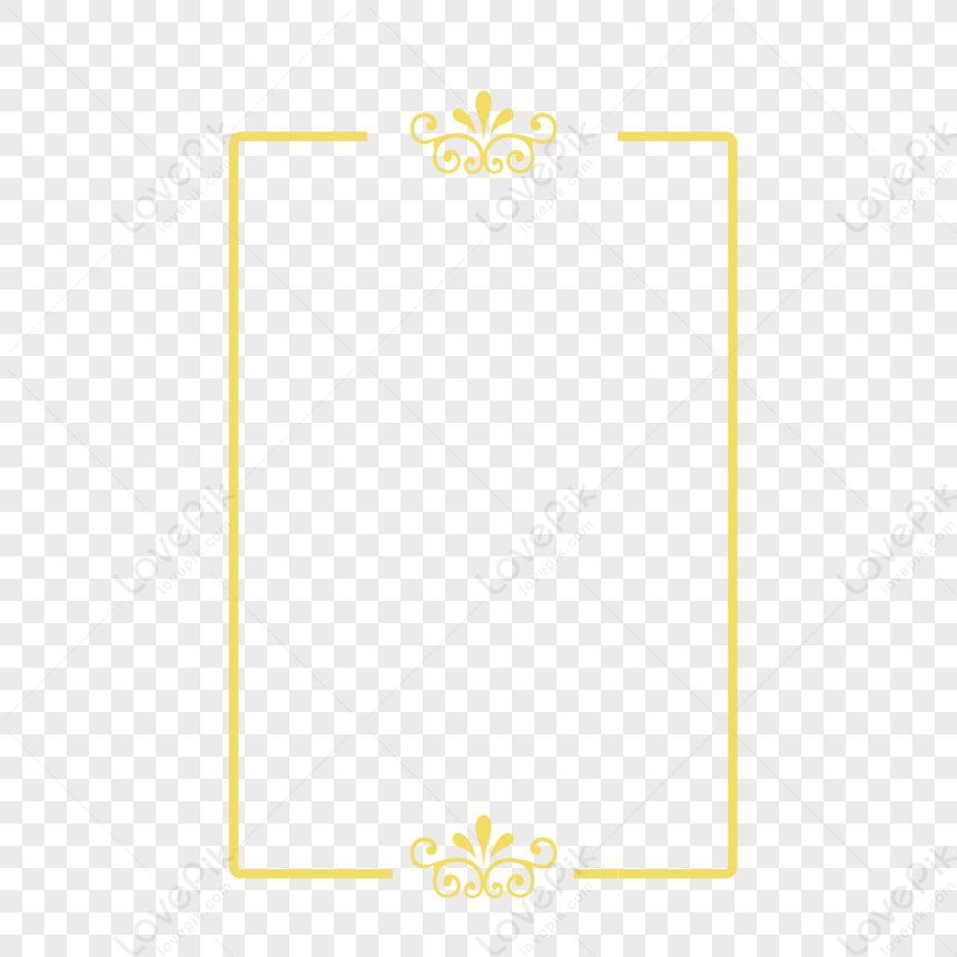 Elegant gold ornamental frame with floral flourishes at top and bottom on transparent background.