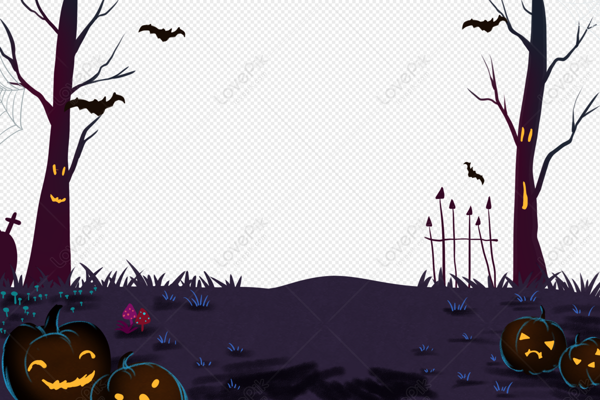 Free Halloween Background Image - Pumpkins, Bats & Haunted Forest Scene