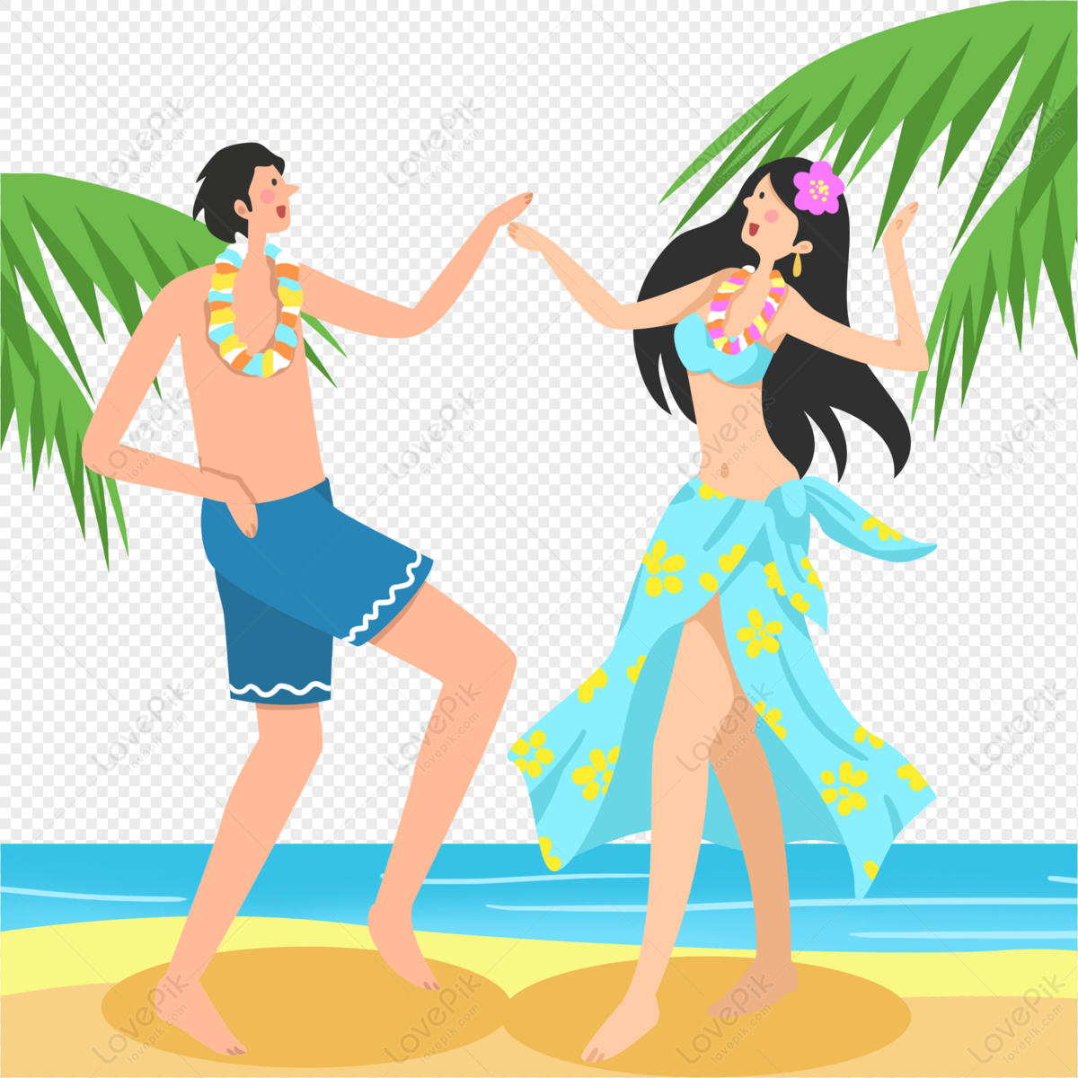 Tropical Beach Dance Illustration - Fun Summer Vacation Clipart