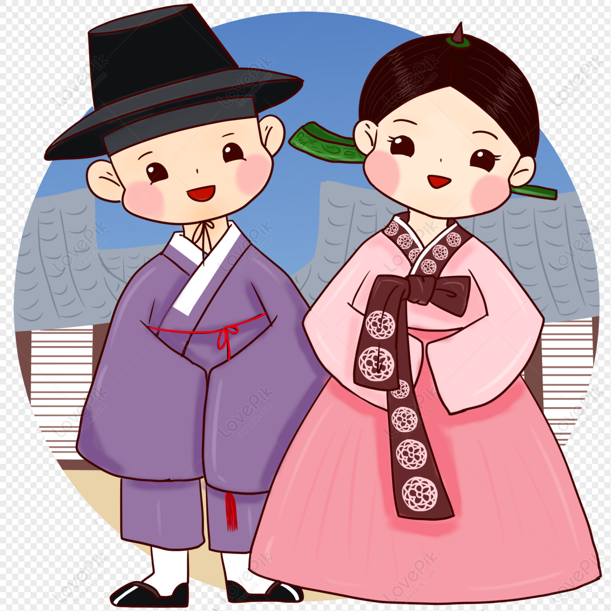 Traditional Korean Hanbok Couple Illustration Cultural Art Design Traditional Korean Hanbok Couple Illustration Cultural Art Design