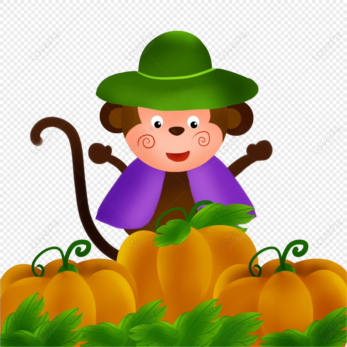 Halloween Illustration Of Cartoon Monkey With Pumpkin Royalty Free ...