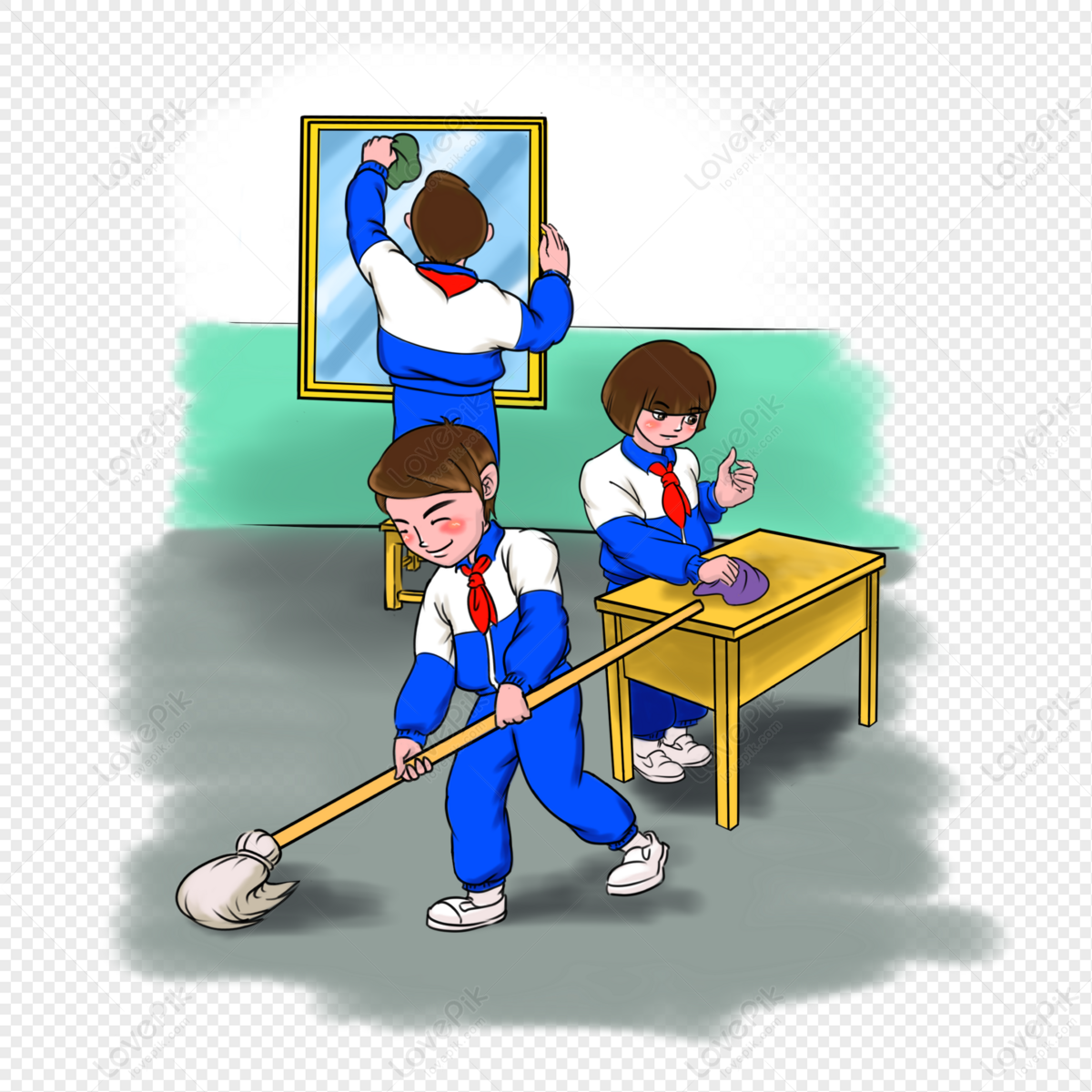 student cleaning clipart