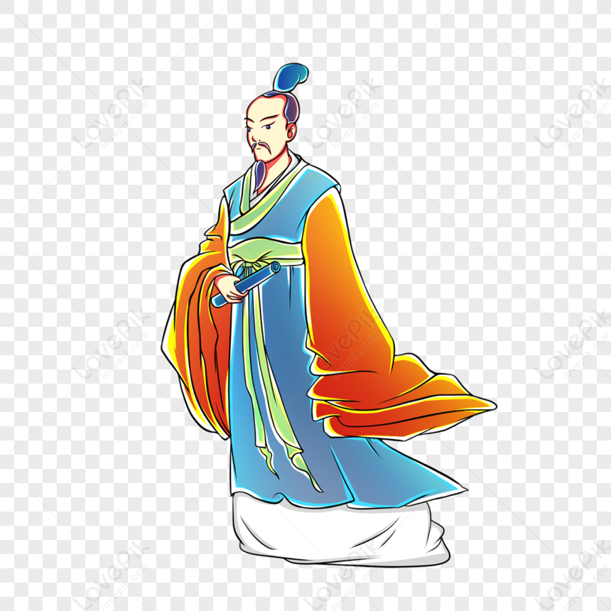 Ancient Chinese Scholar Illustration - Traditional Attire & Scroll