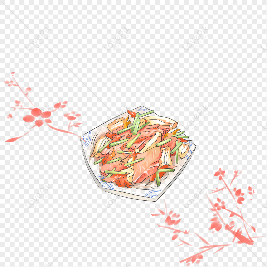 Authentic Chinese Stir-Fried Pork with Scallions - Artistic Food Illustration