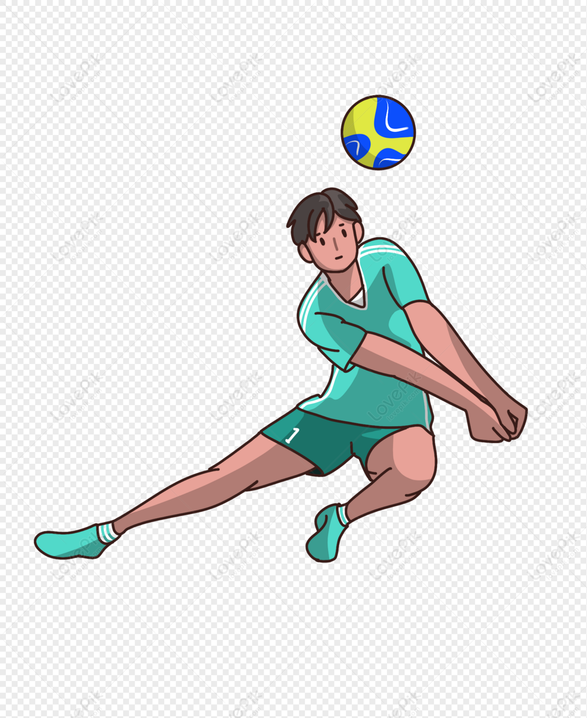 Volleyball Player Diving for a Bump - Free Illustration