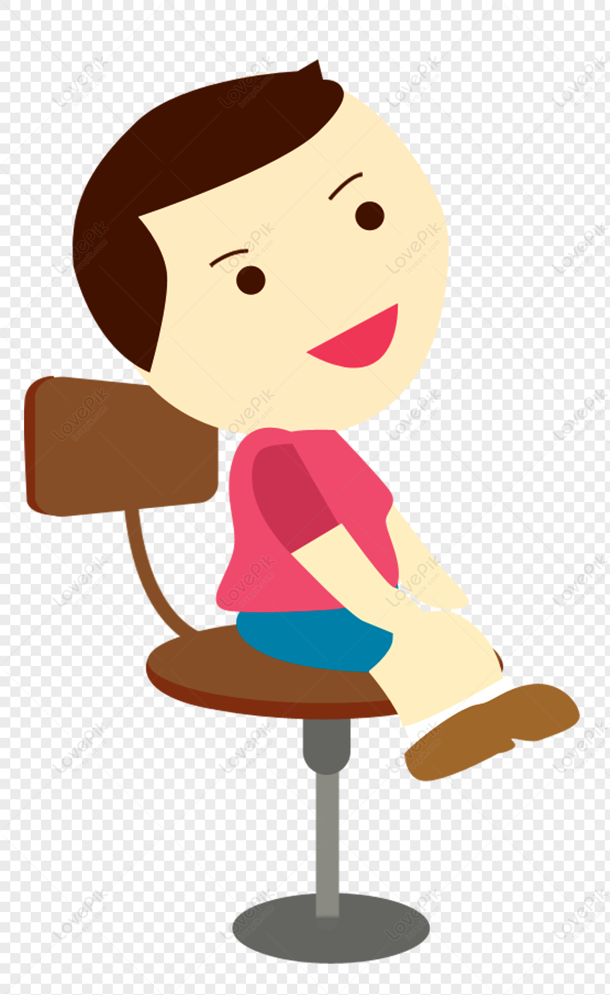 Happy Cartoon Character Sitting on Stool - Free Clipart Image