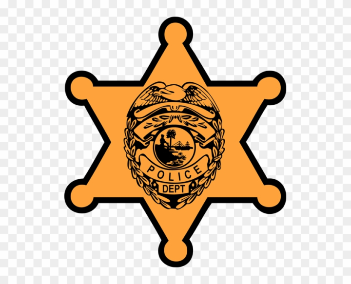 Orange six-pointed sheriff's star badge with "POLICE DEPT" and eagle emblem at center.