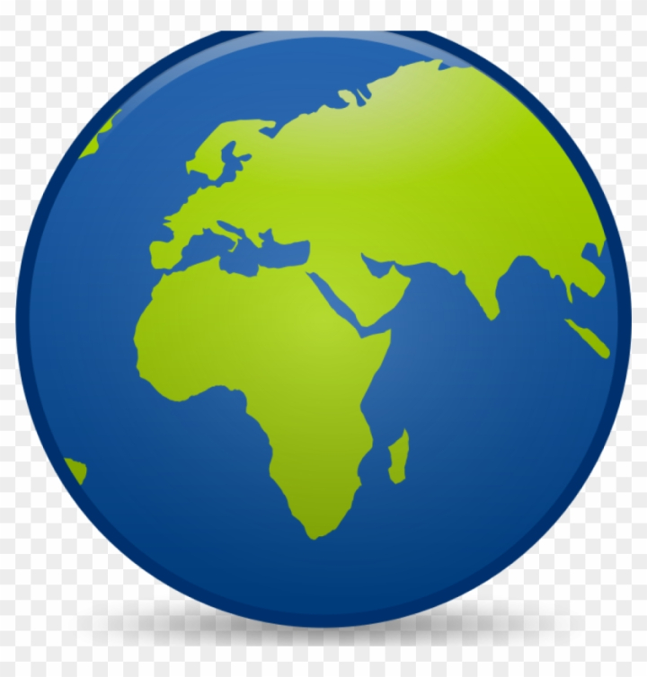 Stylized blue and green globe showing Europe, Africa, and Asia continents.