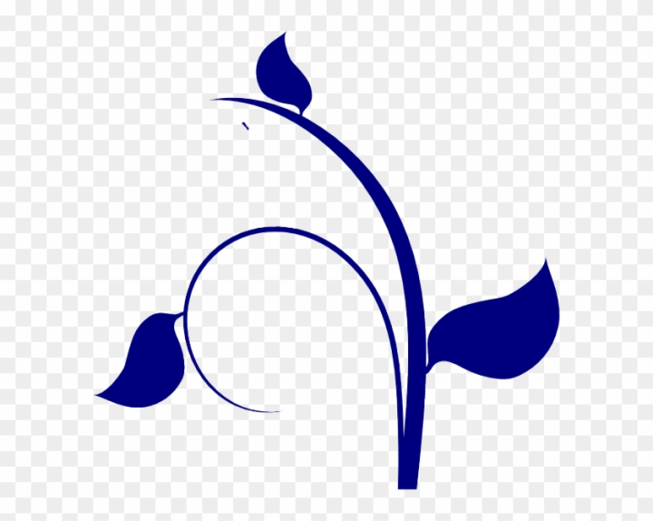 Stylized blue vine with three leaves and a circular flourish on transparent background.