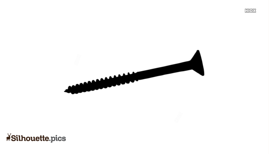 Black silhouette of a wood screw with sharp tip and flat head on white background.
