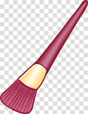Illustrated maroon-handled makeup brush with golden ferrule and pink bristles on transparent background.