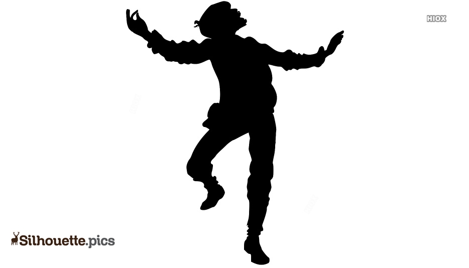 Silhouette of a joyful dancer mid-leap with arms outstretched and one leg raised, evoking celebration or performance.