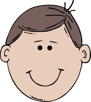 Smiling cartoon boy with brown hair and simple facial features, ideal for educational or children's content.
