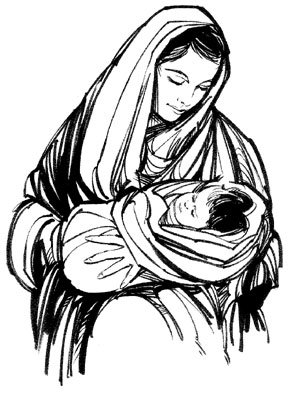 Madonna and Child Illustration - Devotional Art for Religious Web Content