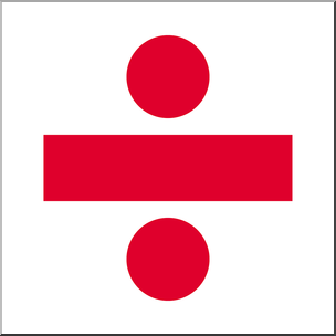 Red division symbol (÷) on a white background, consisting of a horizontal bar with a dot above and below.