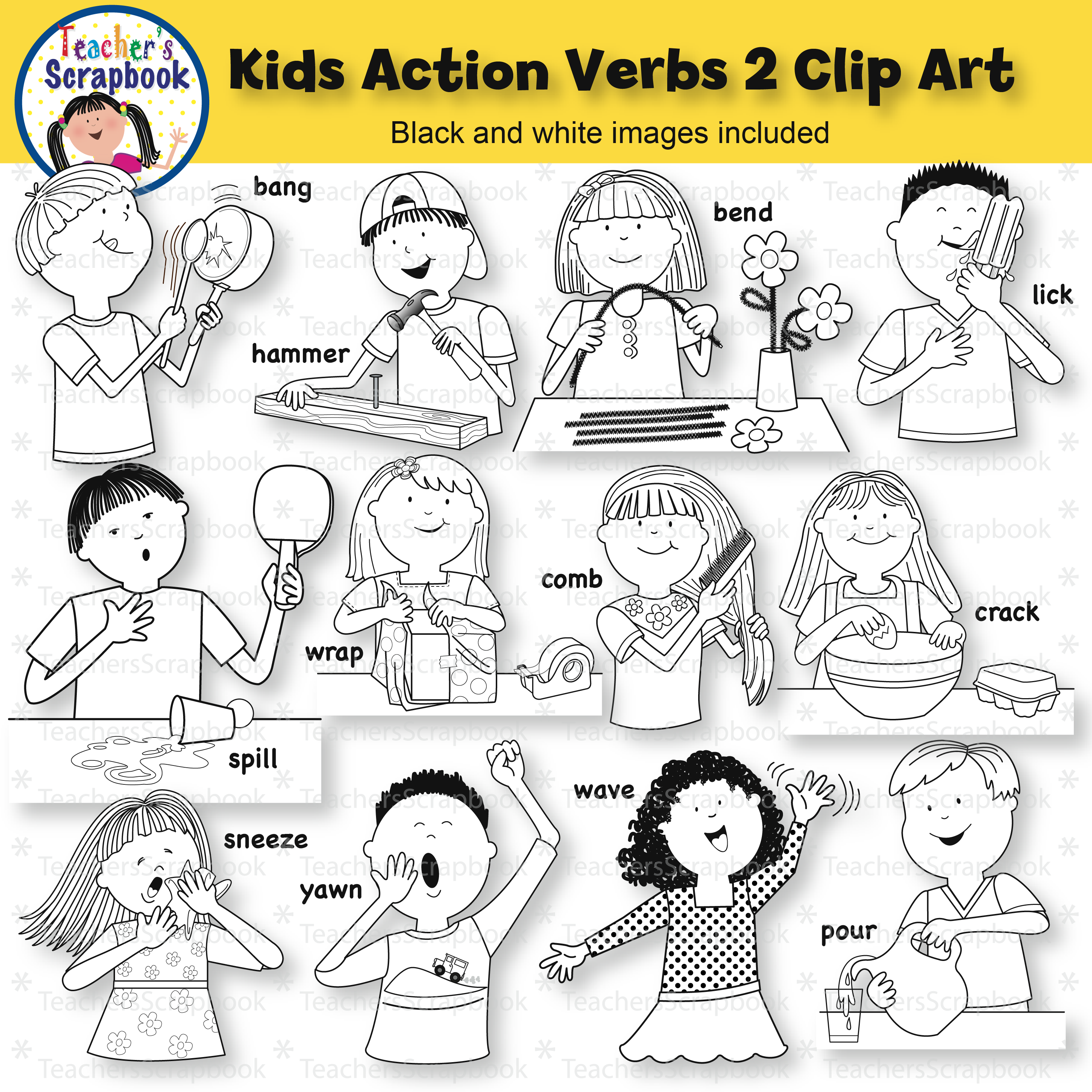 Kids Action Verbs Clip Art - Clip Art Library