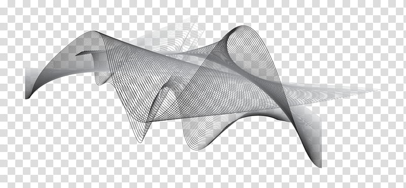 Abstract grayscale wave pattern with interwoven lines forming a dynamic 3D ribbon-like structure on transparent background.
