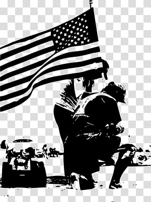 Honoring Sacrifice: Soldier Kneeling Beside Fallen Comrade Under American Flag