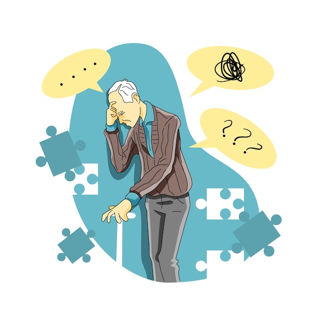 Old Man Suffering from the Memory Loss. Confused Stock Vector - Clip ...