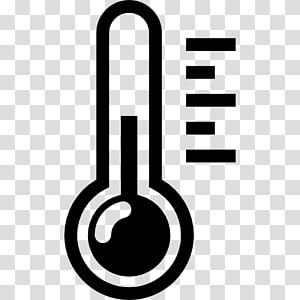Black-and-white thermometer icon showing rising temperature with measurement lines.