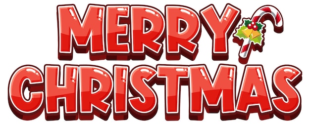 Festive "Merry Christmas" text in glossy red 3D letters with a candy cane and holly decoration.