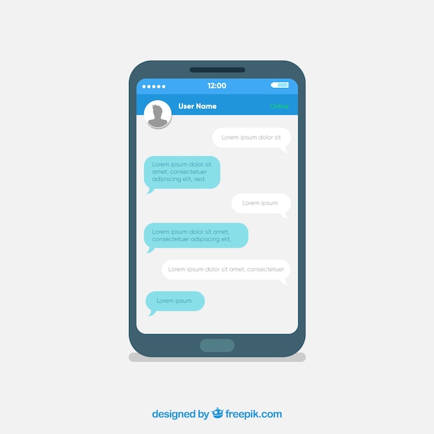 Smartphone displaying a chat interface with message bubbles and user profile.