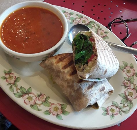 Vegetarian Wrap with Tomato Soup - Fresh, Hearty Lunch Plate
