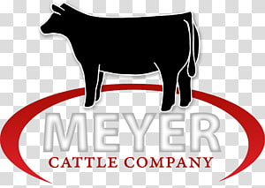Black silhouette of a cow above "Meyer Cattle Company" logo with red oval design.
