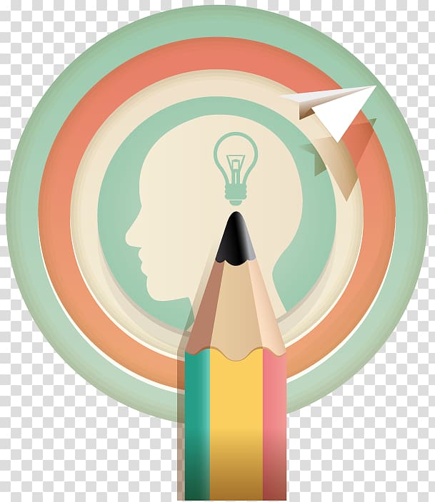 Pencil pointing at a target with a human head silhouette and lightbulb, symbolizing focused creativity and idea generation.